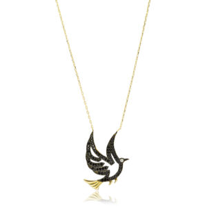 Bird Design <b>Black</b> Zircon Necklace Wholesale Turkish Handmade 925 Sterling Silver Jewelry for Women - Product Image 2