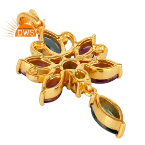 Magnifique pendentif multi-pierres précieuses en gros Floral Designer 925 argent femmes pendentif bijoux Collection classique - Product Image 3