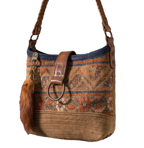 Bolso Bandolera de Yute Estilo Vintage para Mujer con Asa Única, Forma de Marco, Forro de Algodón y Cuero, Decoración Única con Cuentas - Product Image 1