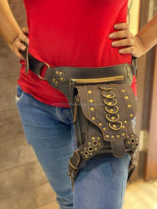 Leather Biker Bag Waist Bag Pouch Leather Hip <b>Pocket</b> <b>Belts</b> Motorcycle <b>Belt</b> Unisex - Product Image 2