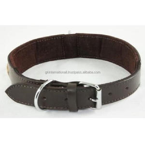 Collar de piel auténtica para perro, accesorio resistente de una sola capa, grueso, marrón, con relleno completo y costuras duraderas con hebilla de latón enrollable - Product Image 2