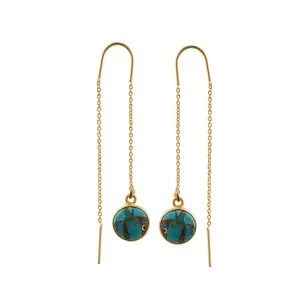 La gemma turchese blu Mohave passa attraverso il filettatore orecchini con montatura in pietra placcata in oro modalità gioielli di moda E-1228