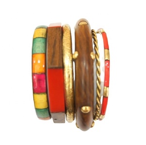 High Quality Good Prices Brass Metal and Wooden Resin Bangle Set for <b>Girls</b> and Woman Chines Best Price - Product Image 1