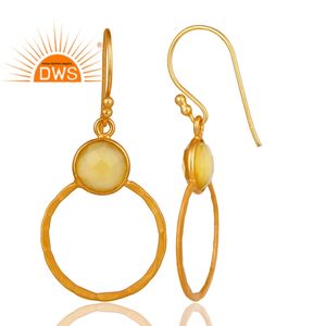 Round Circle Designer Earring Women's Gold Plated Silver Earring Wholesale Yellow Chalcedony Gemstone Earring Jewelry - Product Image 3