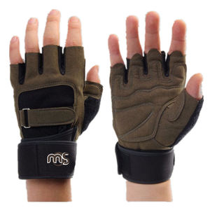 TRAINING <b>GYM</b> GLOVES LONG STRAP <b>BODY</b> BUILDING WEIGHT LIFTING PADDED LEATHER GLOVE - Product Image 1