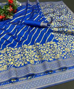 Sari en soie Banarasi Jacquard avec chemisier pour femme, pour les fêtes, les festivals, le quotidien, en coton doux et soyeux, design moderne, lavable, vente en gros, prix bas - Product Image 4