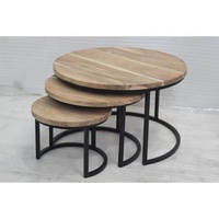 Table basse moderne en bois d'acacia avec cadre en tube de fer Ensemble pour le salon Réception de loisirs Salle d'attente Maison Style industriel