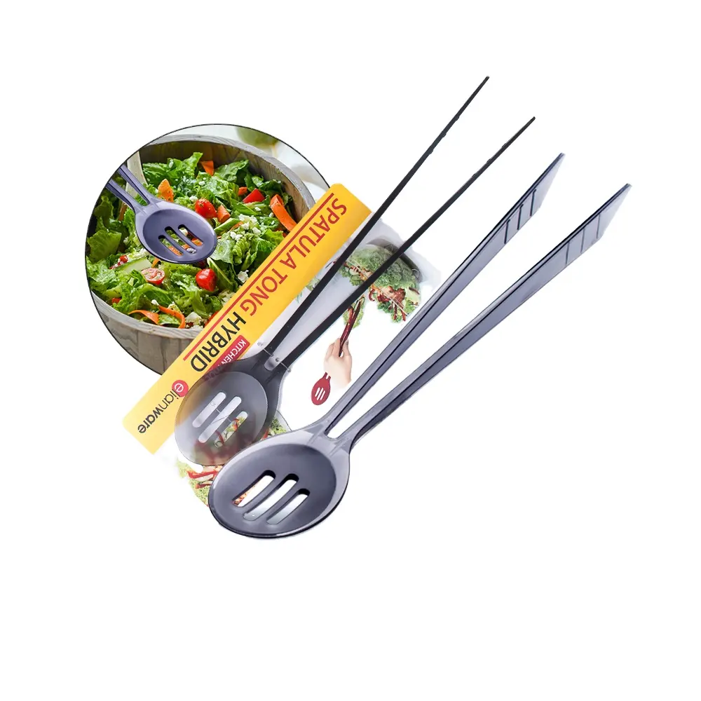 Elianware Plastic Spatel Tong Hybride Set Salade Serveertang Extra Lange Clip Met Lepelkop Gemakkelijk Voor Roersalade