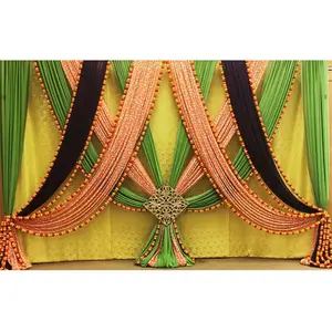 Rideaux d'arrière-plan pour cérémonie de mariage, tenture colorée de scène sange de mariage, tenture à broder pour fonction Mehndi, 1 pièce