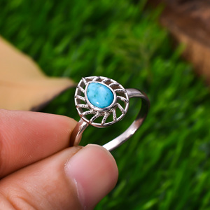 แหวนเงินสเตอร์ลิง92.5สีเทอร์ควอยซ์อาริโซน่าธรรมชาติอัญมณีรูปร่างลูกแพร์2.4กรัมดีไซน์เรียบง่ายล่าสุด - Product Image 3