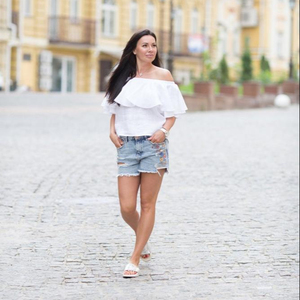 Vestido de Lino 100% Ecológico para Mujer, Estilo A-Line con Volantes, Color Blanco Sólido, Mini, de Verano, con Hombros Descubiertos, Formal, en Oferta - Product Image 2