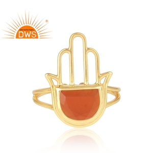 Anillo de Plata de Ley 925 con forma de mano de Hamas, anillo de piedras preciosas de ónix rojo, chapado en oro, proveedor de joyería - Product Image 2