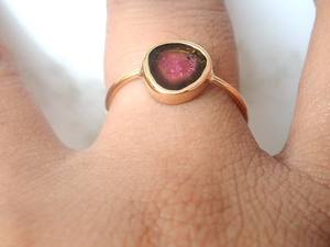 <b>Gold</b> Plated Engagement <b>Rings</b> Watermelon Tourmaline Slice Gemstone Bezel Setting eternity vermeil - Product Image 6