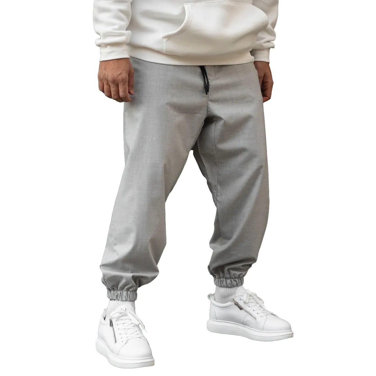 Erkek büyük boy pamuk/Pol karışımı gevşek kesim rahat Sweatpants Drawstrings ile kentsel Streetwear özel kumaş toptan 2023