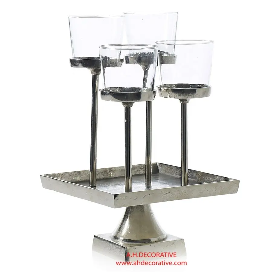 Aluminum T Light Candle Holder with Glass votive joint on Square Stand Unique design Office handmade Candle Holder