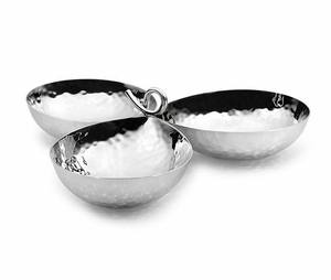 Frutero de metal moderno martillado en plata con forma redonda de trabajo elegante, cuenco para servir con soporte de metal dorado - Product Image 5