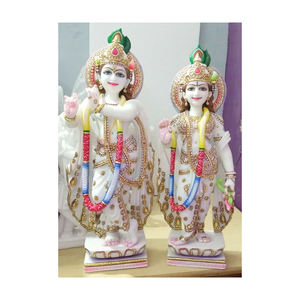 Escultura colorida de mármol blanco, escultura de Krishna Radha - Product Image 1