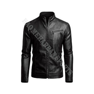 Men's Coated Leather <b>Jackets</b> with Stand Collar-Winter Comfortable Slim Fit From Pakistan - Product Image 3