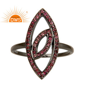 แหวนเงินสเตอร์ลิงเครื่องประดับทำด้วยมือชุดพลอยทัวร์มาลีนสีชมพูแหวนโรเดียมเครื่องประดับค้าส่ง - Product Image 1