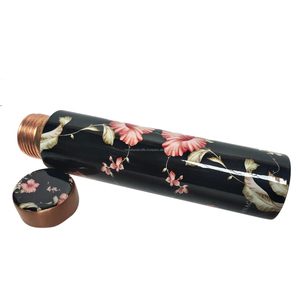 สวย meena ขวดน้ำสีดำกับดอกไม้พิมพ์วิธีการดื่มโดยตรง - Product Image 4