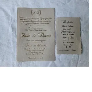 사용자 정의 만든 deckle 가장자리 결혼식 초대 카드 골드 호일 인쇄 실크 스크린 인쇄