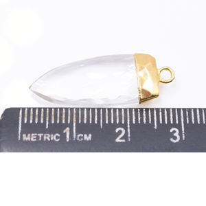 จี้คริสตัลควอตซ์ขนาด 26-28 มม. ทำจากทองเหลือง รูปทรงครึ่งมาร์คีส์ ชุบทอง พร้อมห่วงสำหรับทำเครื่องประดับ - Product Image 2