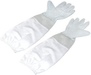 Guante de apicultor de piel de cabra Premium, manga larga de lona con manguito elástico, color blanco - Product Image 4