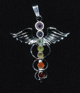 Piedra semipreciosa Artesanía Chakra Caduceo Metal Colgante - Product Image 1