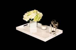 <b>Large</b> Black/Gold/White Gloss/Silver Lacquered Rectangular Ottoman <b>Tray</b> - Product Image 6