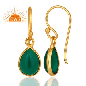 Pendientes de plata de ley con gema de ónix verde, joyería de diseño en forma de gota, chapado en oro amarillo - Product Image 3