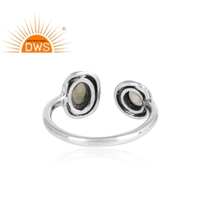 Bague ajustable en argent 925 Sterling, pierre précieuse, Labradorite naturelle et Quartz, bijou ajustable, fabrication - Product Image 4