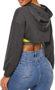 100% coton de Haute Qualité Pull Dames Recadrée Hoodie Sweat Gym Workout Exécution de - Product Image 3