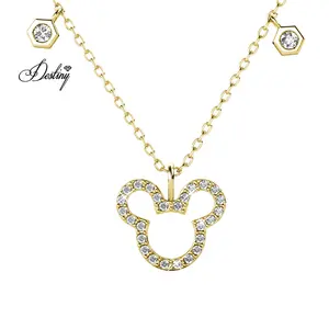 Collar con colgante de Mickey de dibujos animados para niños, joyería de cristal de primera calidad, Plata de ley