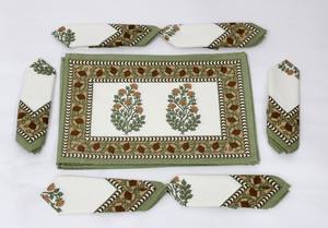 Latest 2021 Top Selling Wholesale Mate Set Hand Block Printed Floral Print Place <b>Mats</b> with Match Napkin for Home Decor - Product Image 3