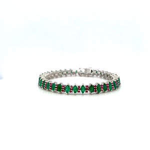 925 Sterling Silver Tennis <b>Bracelet</b> High Quality Emerald Ruby Gemstones Handmade Unisex Jewelry Rhodium Gifts Parties Trendy IGI - Product Image 1