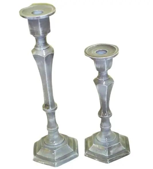 METAL aluminio gris conjunto de 2 Venta caliente de soporte de la vela para la decoración del hogar de mesa de METAL vela titular