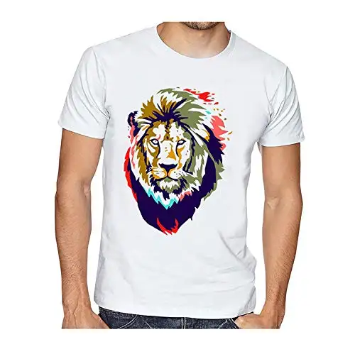 Solid Color DTG Lion Printed Blank T-shirt for Men's Work Wear Street Wear Beach Clothing High Quality 100% Cotton Casual