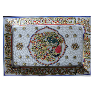 Plateau décoratif en marbre fait main Plateau de service écologique unique avec motif végétal pour usage domestique Assiettes à dîner Plats - Product Image 1