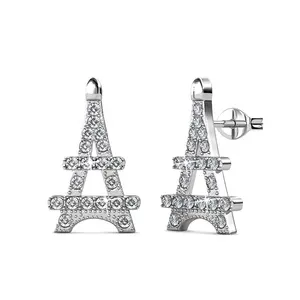 Sterling Zilver 925 Premium Oostenrijkse Kristallen Sieraden Hypoallergeen Parijs Eiffeltoren Cross Stud Oorbellen Destiny Sieraden