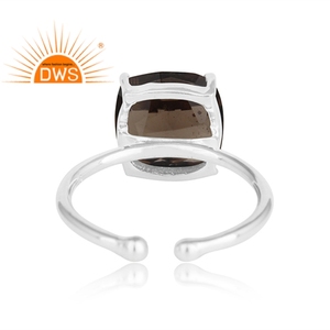 Quartz Fumé naturel Pierres Précieuses Empilable Bague Bijoux Grossiste 4 Prong Ensemble Réglables En Argent Sterling Bague Bijoux - Product Image 3