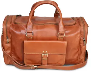 यूनिसेक्स बड़े ट्रैवल वीकेंडर बैग के लिए नया स्टाइलिश उच्च गुणवत्ता वाला भूरा रंग असली लेदर क्लासिक डफ़ल बैग