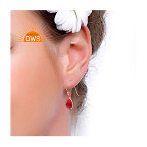 Pendientes de corindón de rubí Natural, gema en forma de lágrima, proveedor de joyería de nuevo diseñador, Pendientes chapados en oro rosa, joyería al por mayor - Product Image 4