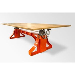 Industrial Vintage Indian Crank Jack <b>Dining</b> <b>Table</b> Iron Solid Mango Wood Height Adjustable Folding Hotel 6-Seater Kitchen - Product Image 1