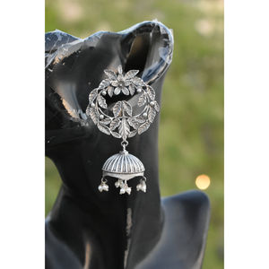 latest <b>fashion</b> 2025 Trending handmade silver look alike brass <b>hoop</b> stud silver matte jhumka <b>earing</b> for girls and women - Product Image 1