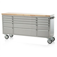 Chariot à outils en acier inoxydable de 72 pouces avec 15 tiroirs et armoire