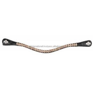 Classic Wave Shape High Quality Black Leather Horse Brow <b>Band</b> Diamante Brow <b>Band</b> with 1 Row of Multicolor Crystals <b>Snap</b> Loops - Product Image 3