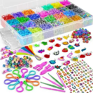 Set 11000 + Pita Tenun Warna-warni, Pita Karet Premium UNTUK Kit Pembuatan Gelang DIY Gelang Mega Kit Isi Ulang Anak Perempuan