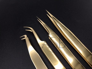 Pince à épiler d'extension de cils individuelle en acier inoxydable durable plaqué or 24 carats de marque privée pointe de volume pointue pour l'utilisation des sourcils - Product Image 2