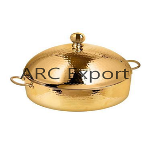 Cacerola Moderna de Color Dorado y Marrón, Redonda, Hecha de Madera con Tapa Metálica, para Regalar y Servir la Cena - Product Image 4