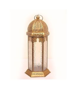 Nuevas linternas de mesa de lujo de hierro marroquí, farolillos colgantes marroquíes, Juego de 2 linternas de diseñador hechas a mano chapadas brillantes de Color dorado - Product Image 6